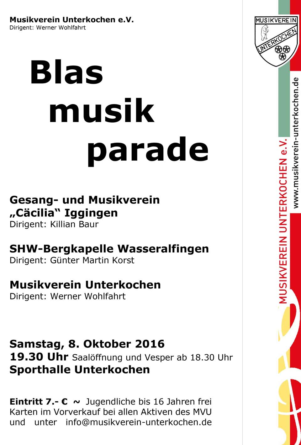 Informationen zur Blasmusikparade beim MV Unterkochen