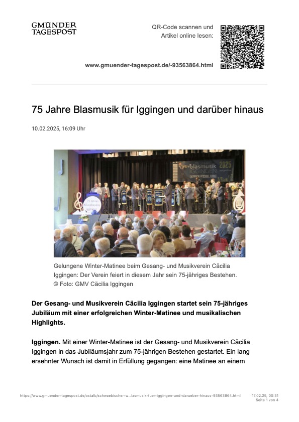 Artikel aus der Gmünder Tagespost vom 10.02.2025